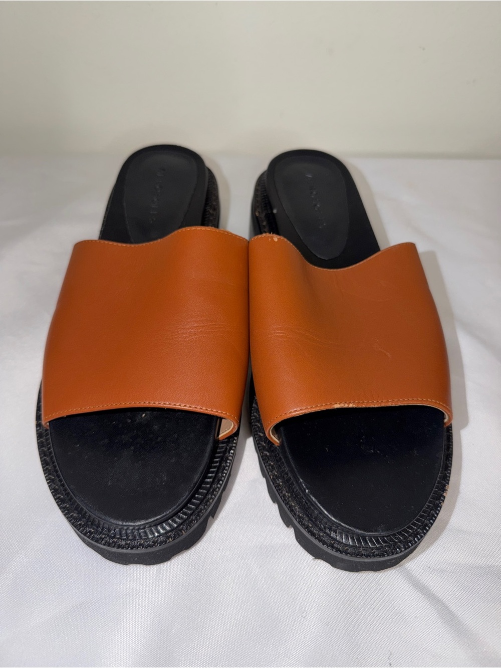 AEROSOLES Men's Slide Sandals in Cognac Brown and Black